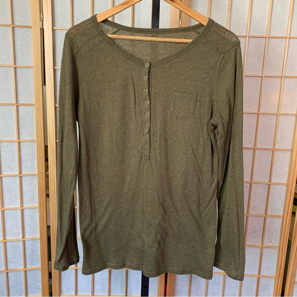 GAP Olive Drab Basic Long Sleeve Tee - image 1